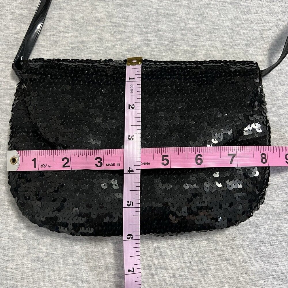 Vintage Frederico Leone Black Sequin Small Evening Bag Clutch Strap Holiday - Picture 9 of 11